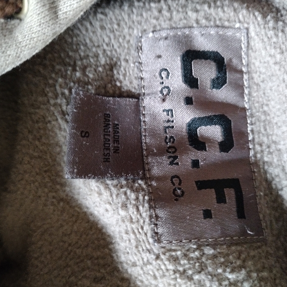 CC Filson Heavy Knit Pullover Hoodie Sweatshirt Tan Men’s Size Small Flaws. Hole - Picture 6 of 12